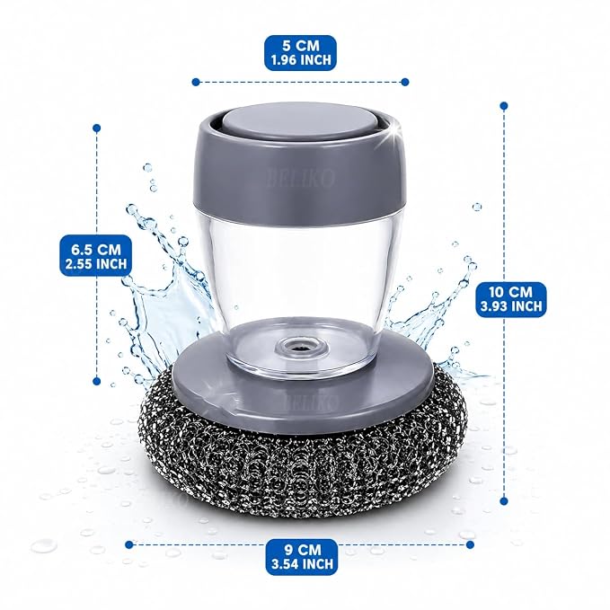 2-in-1 Liquid Soap Dispensing Dish Scrubber Brush – Refillable Soap Dispenser with Reusable Cleaning Scrubber