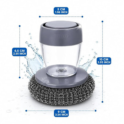 2-in-1 Liquid Soap Dispensing Dish Scrubber Brush – Refillable Soap Dispenser with Reusable Cleaning Scrubber