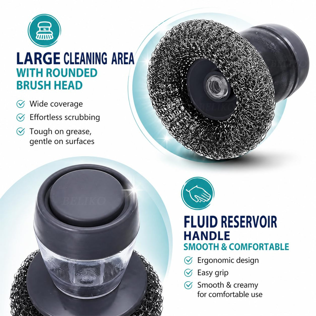 2-in-1 Liquid Soap Dispensing Dish Scrubber Brush – Refillable Soap Dispenser with Reusable Cleaning Scrubber