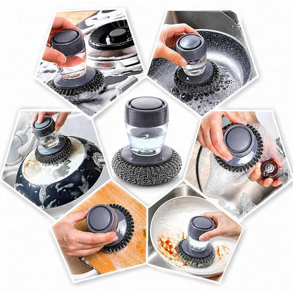 2-in-1 Liquid Soap Dispensing Dish Scrubber Brush – Refillable Soap Dispenser with Reusable Cleaning Scrubber